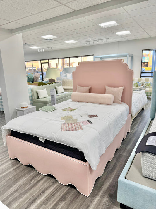 65”H Queen Upholstered Platform Bed - Blush Pink Linen Fabric with White Pink