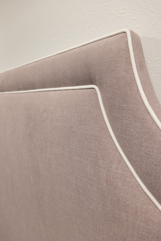 65” H Queen Headboard in Lilac Woven Fabric - White Trim