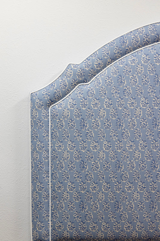 The Grace Queen Headboard - Perry Floral Blue - White Trim