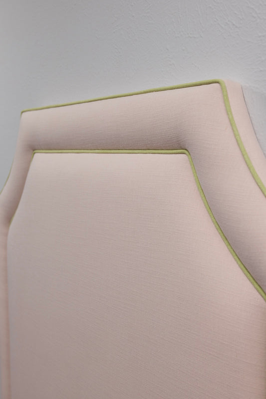 65”H Twin Headboard only - Blush Pink Fabric with Green Trim