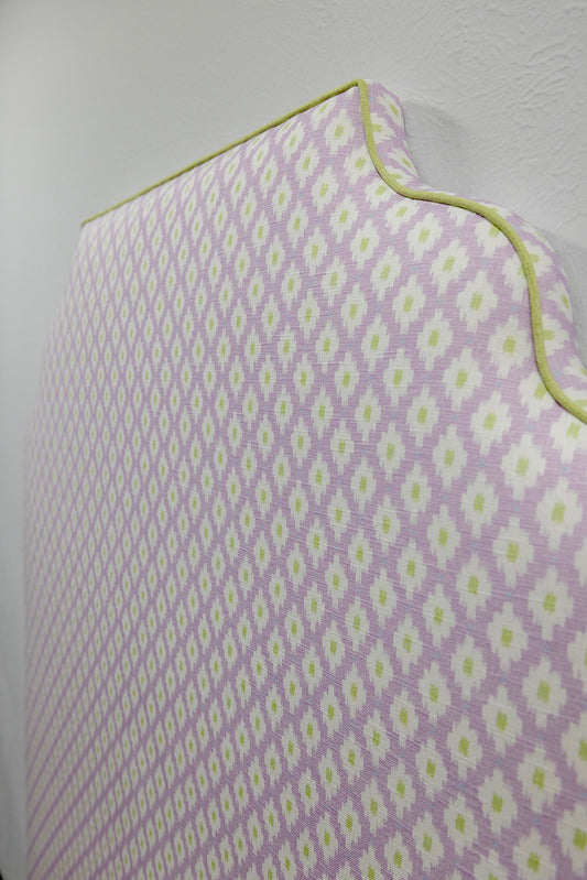 65" H Twin Headboard in Dottie Lavender Fabric - Green Trim