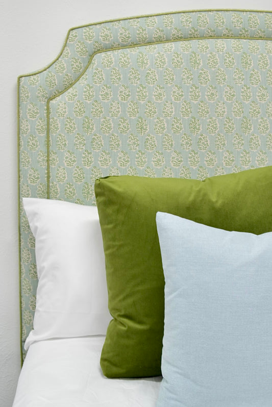 65” H Queen Headboard Only - Perry Floral Green - Pistachio Green Trim