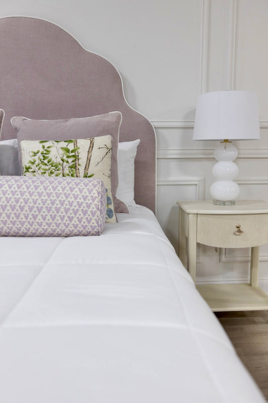 The Rachel Queen Bed - Lilac Woven Fabric - White Trim