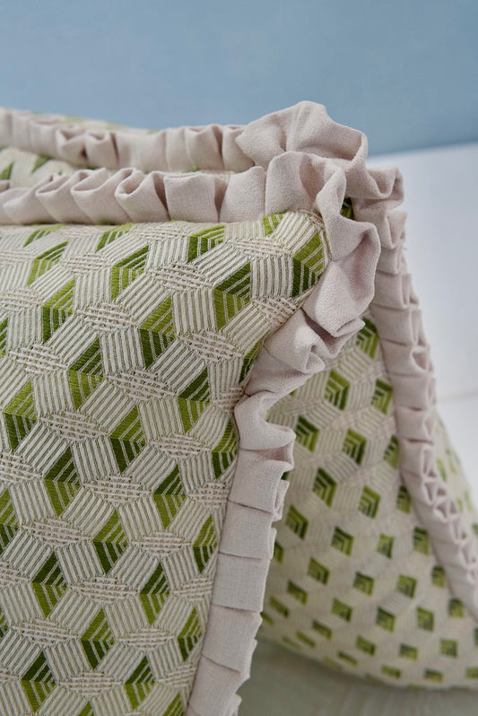 Handcrafted Throw Pillow – Diamond Greenhouse Woven Fabric - Down Feather