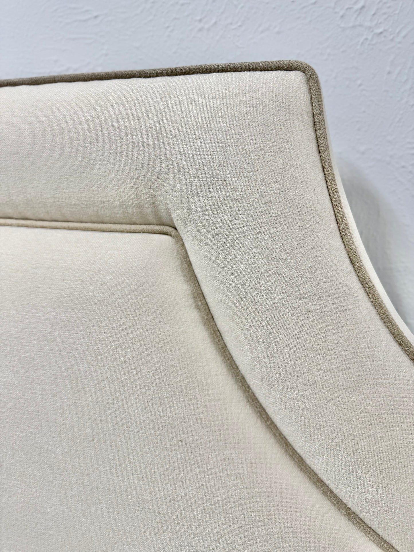 The Addison King Headboard - Oat Meal Woven Fabric - Mushroom Trim