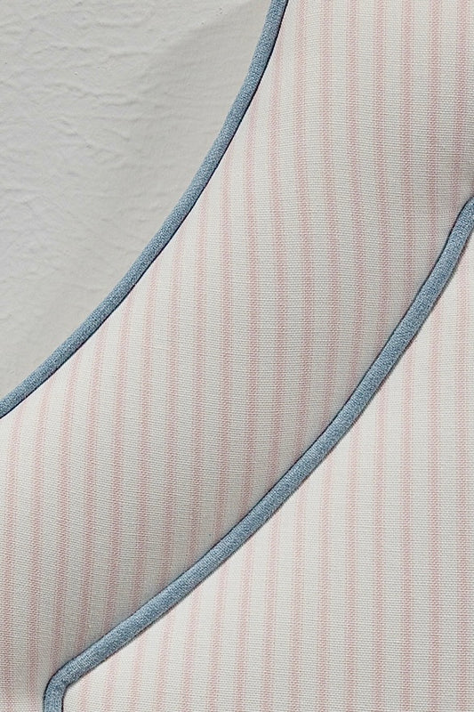 65”H Twin Headboard only - Ticking Stripe Pink Fabric with Blue Trim