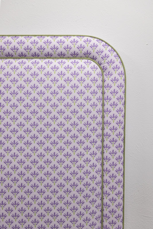 65”H Queen Headboard Only - Lorraine Lavender Floral Linen Fabric - Green Trim