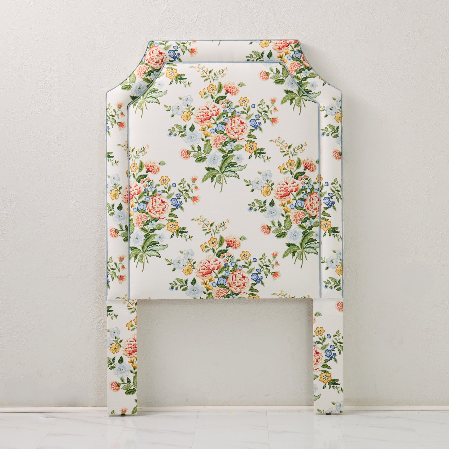 The Addison Twin Headboard - Fabricut Floral Bouquet Fabric - Green Trim