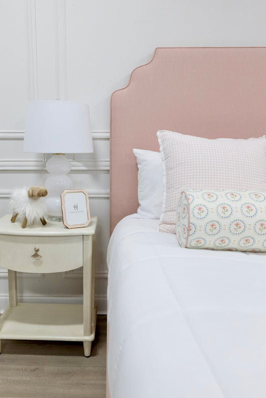 65”H Queen Upholstered Platform Bed - Blush Pink Linen Fabric - Self Welted