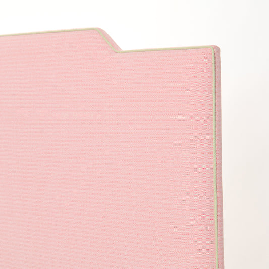 65”H Queen Upholstered Platform Bed - Performance Coral Linen Fabric - Pear Green Trim