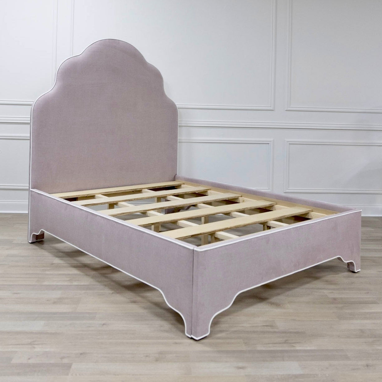 The Rachel Queen Bed - Lilac Woven Fabric - White Trim