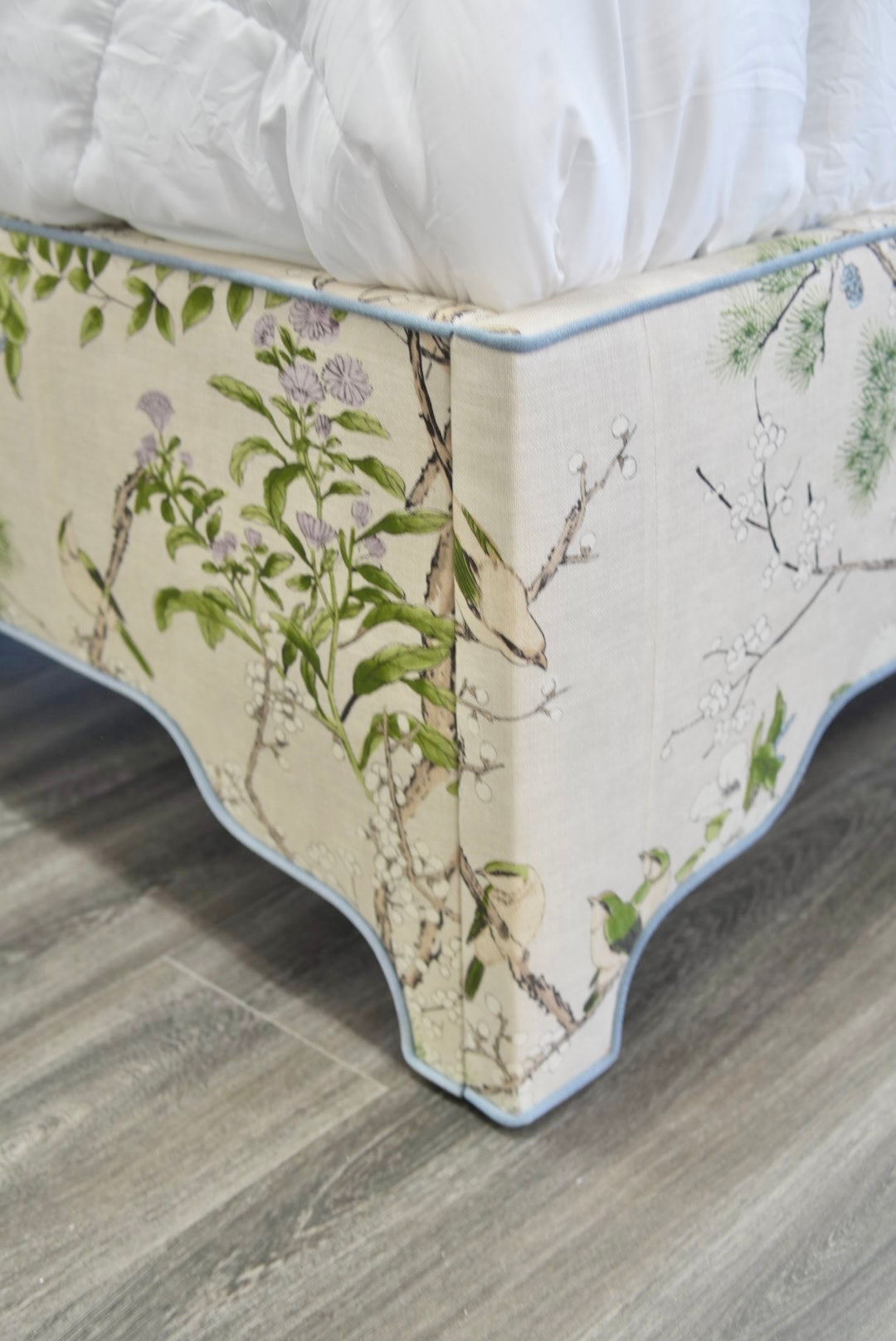 The Grace Queen Bed - Katsura Thibaut Fabric – Ashley Blue Trim