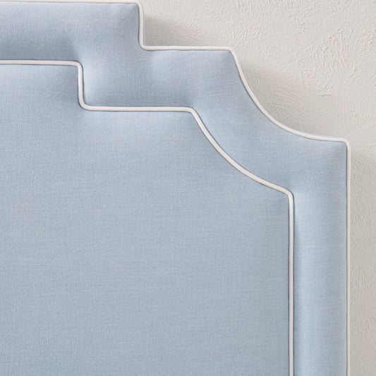 The Martha King Headboard - Sky Blue Woven Fabric - White Trim