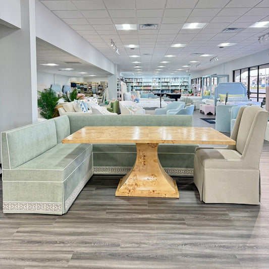 Custom Mappa Burlwood Dining Table – Amber Finish