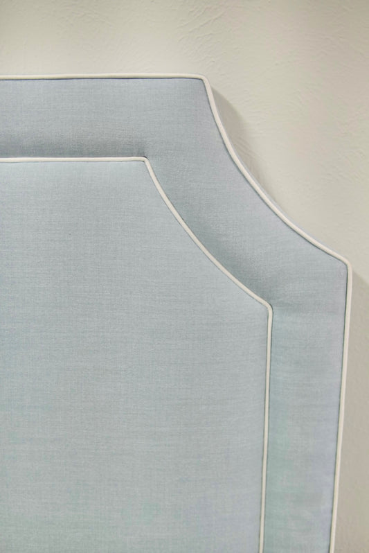 65”H Twin Headboard only - Sky Blue Woven Fabric with White Trim