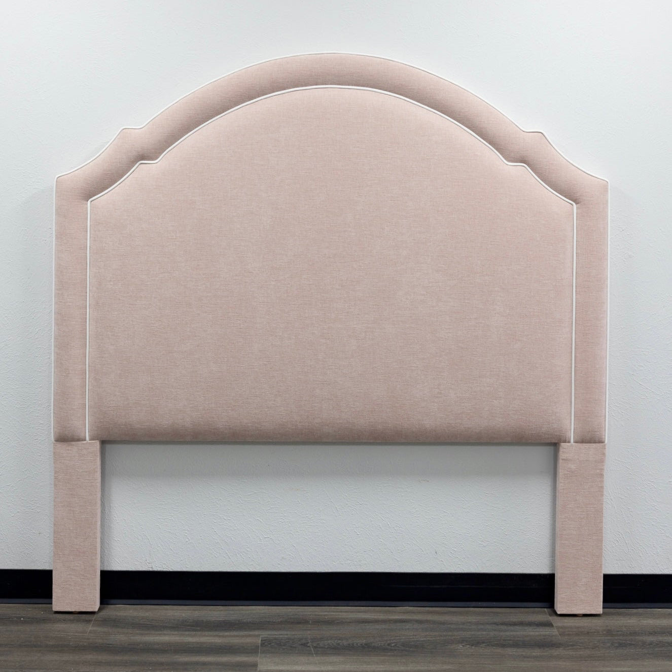 The Grace Queen Headboard - Performance Pink Chenille Fabric - White Trim