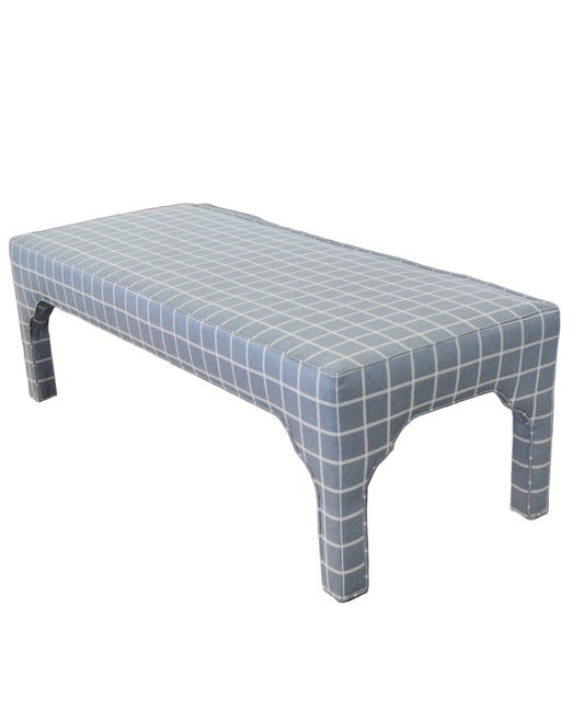 Custom Upholstered Bench in Blue Check Fabric