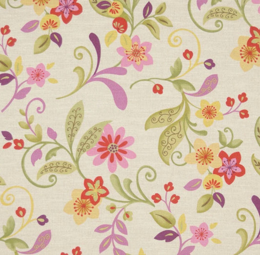 The Addison Queen Headboard - Fabricut Floral Orchid Fabric - Lavender Trim