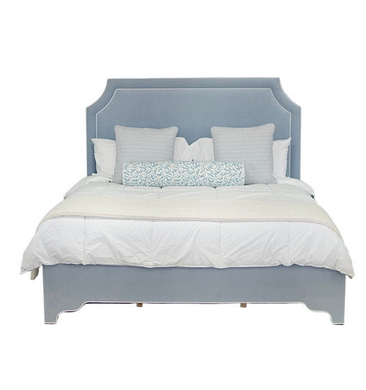 65"H King Bed  - Ashley Blue Chenille Fabric