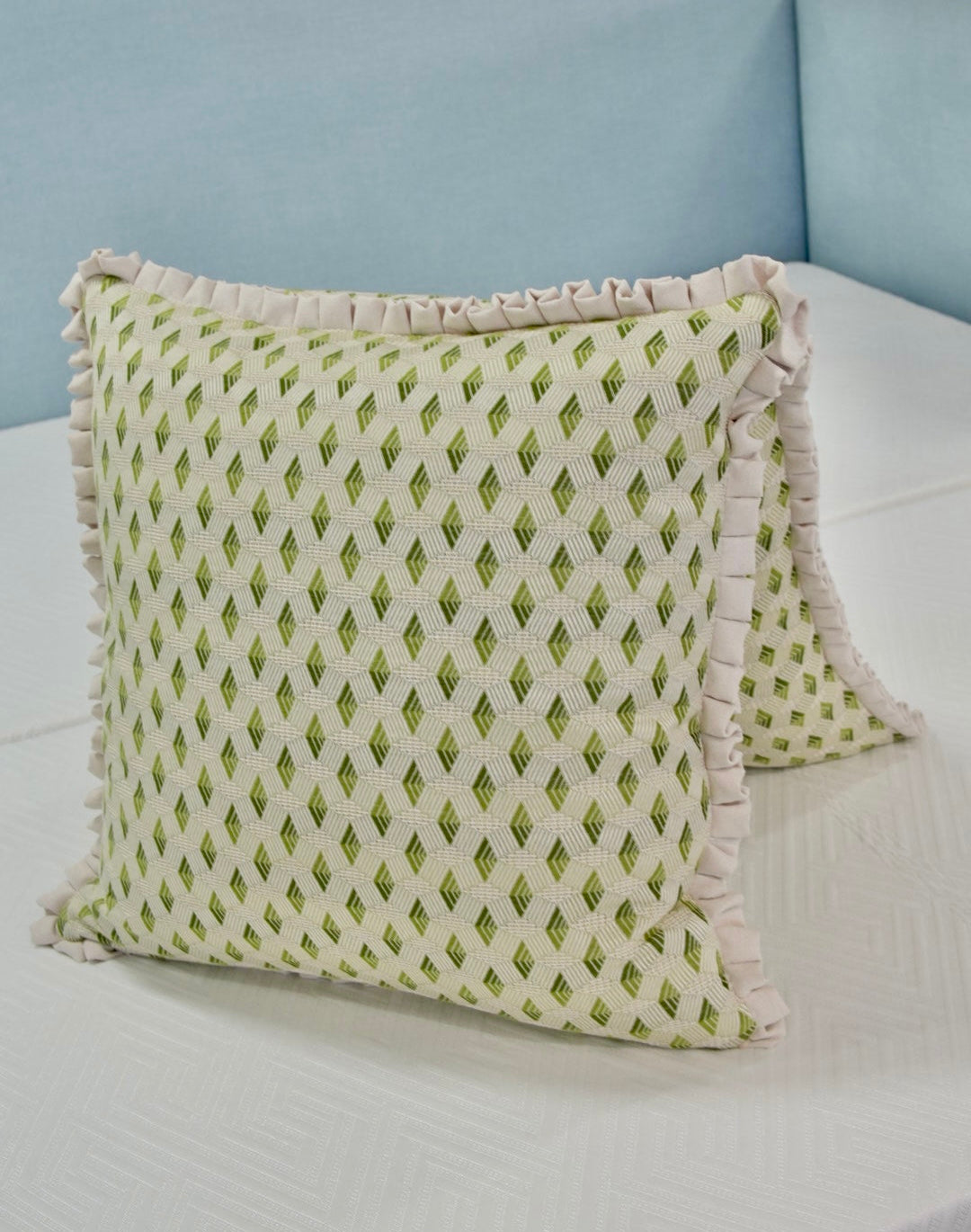 Handcrafted Throw Pillow – Diamond Greenhouse Woven Fabric - Down Feather