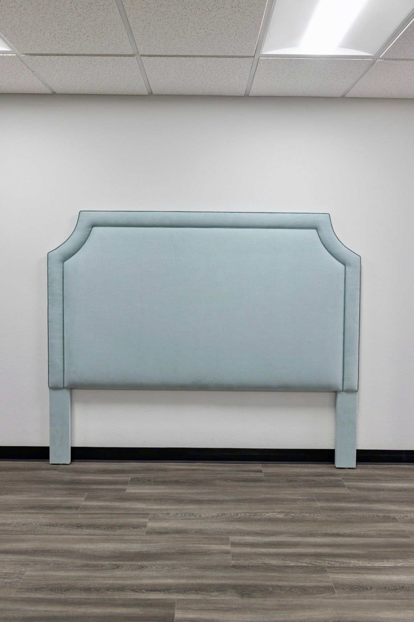 The Addison King Headboard - Sky Blue Woven Fabric - Sage Trim
