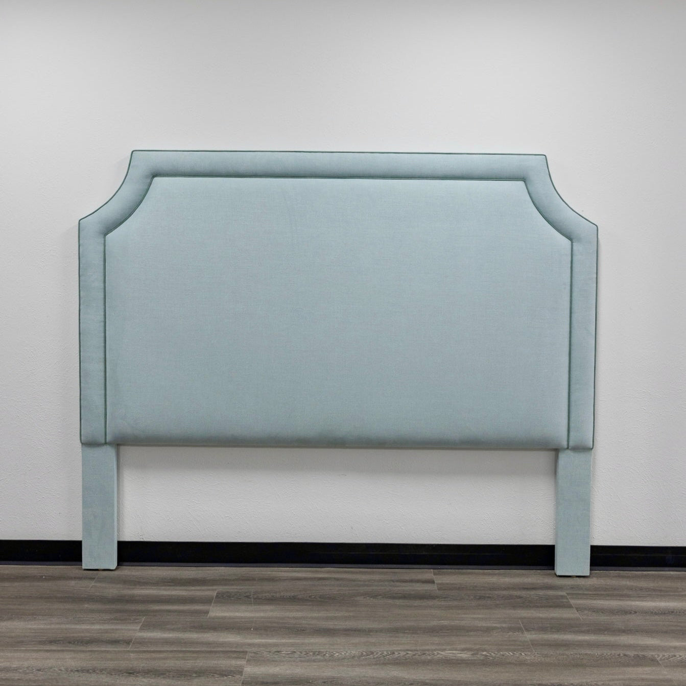 The Addison King Headboard - Sky Blue Woven Fabric - Sage Trim