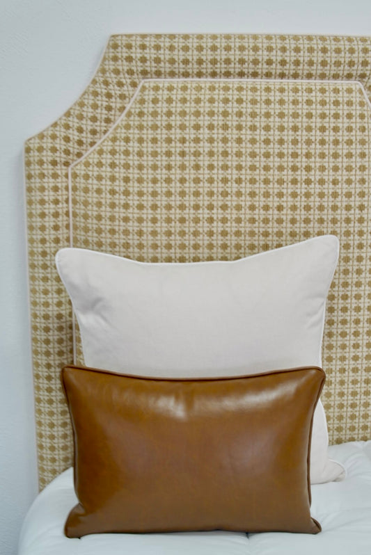 65" H Twin Headboard in Camel Kravet Couture Fabric - Cream Trim