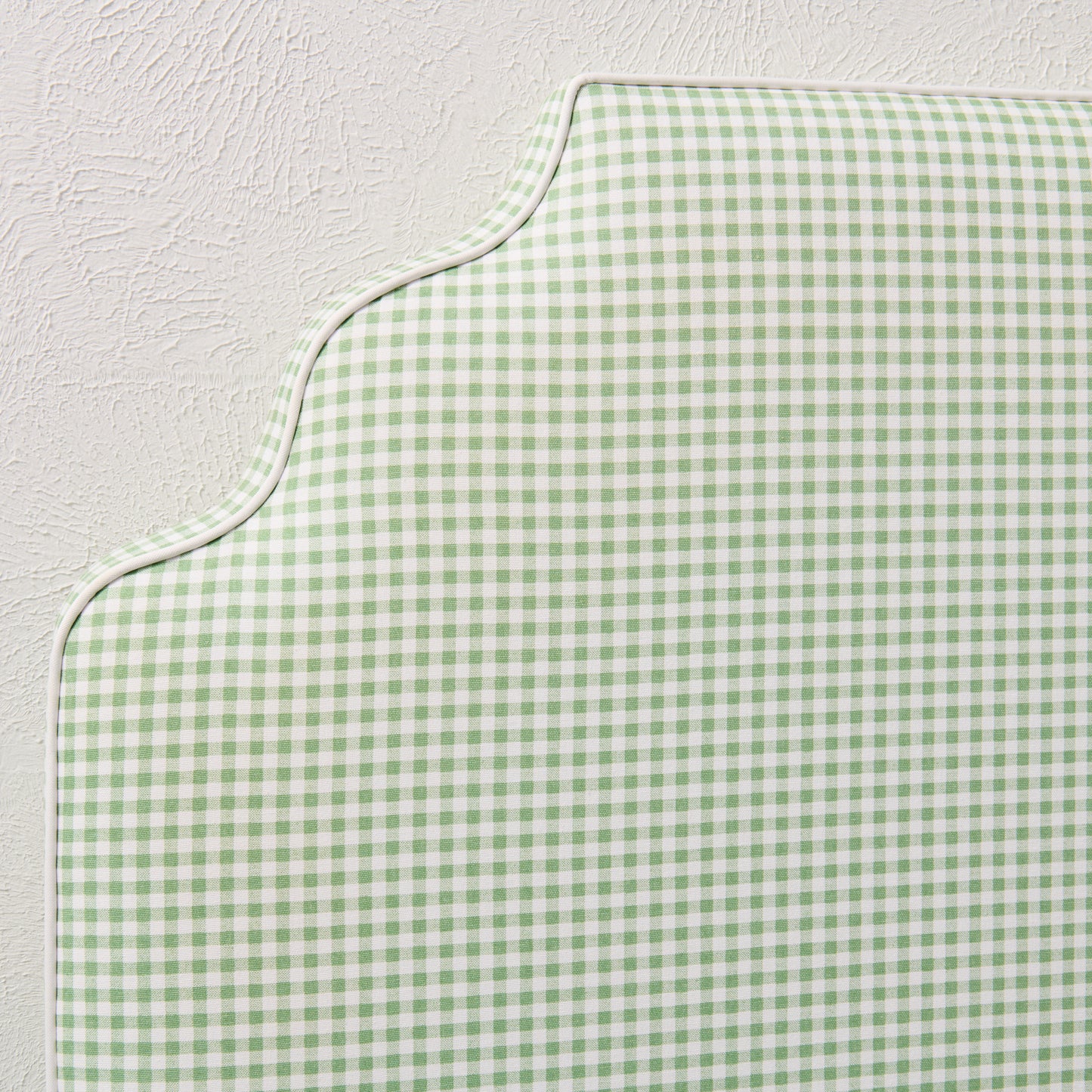 The Helena Twin Headboard - Green Gingham Fabric - White Trim