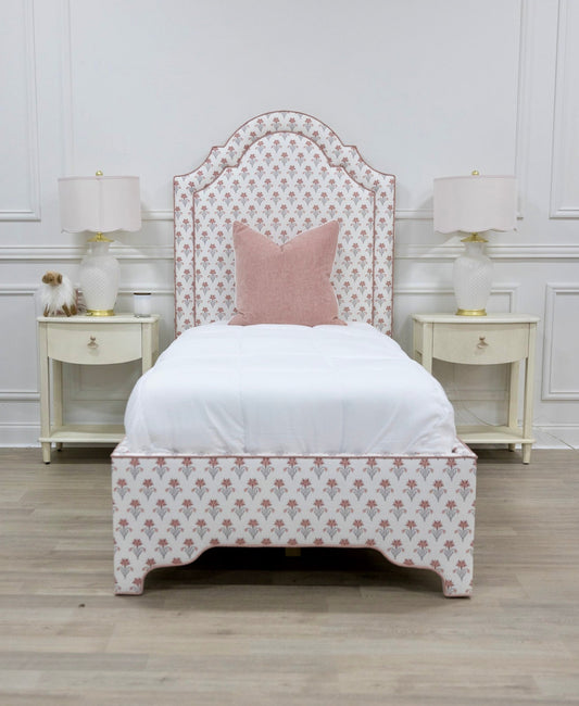 The Grace Twin Bed - Lobelia Pink Fabric - Petal Pink Trim