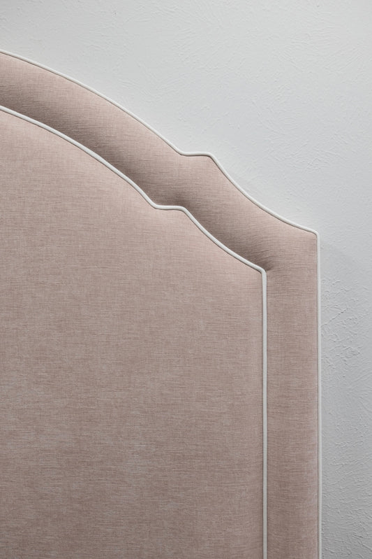 65" H Queen Headboard Performance Pale Pink Chenille Fabric - White Trim
