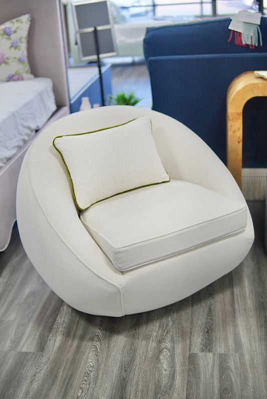 Modern Stationary Pod Chairs - Cream Upholstered Lounge Accent Chair