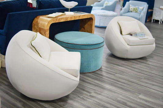 Modern Stationary Pod Chairs - Cream Upholstered Lounge Accent Chair