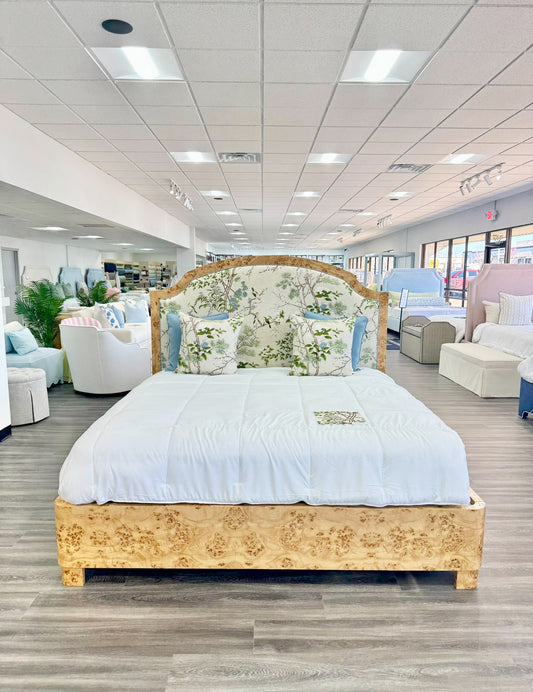 65"H Mappa Burlwood King Bed - Upholstered in Katsura Thibaut Fabric - Blue Trim