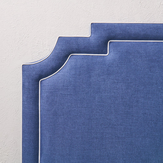 65”H King Headboard Only - Navy Woven Fabric- White Trim