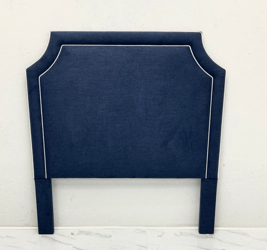 60” H Queen Headboard in Navy Woven Fabric - White Trim