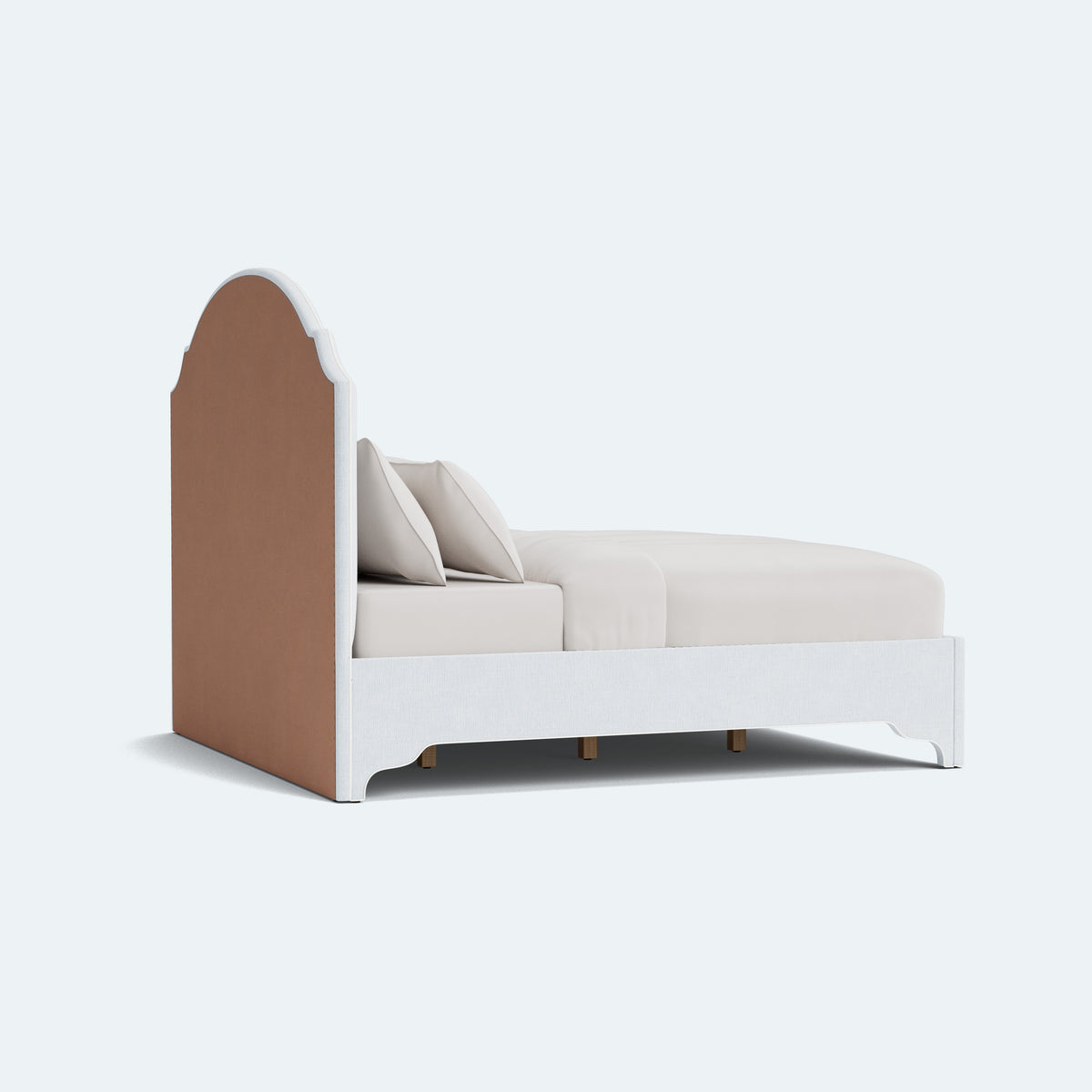 The Grace King Platform Bed - Scalloped Legs - Crypton Oxford Blue Fabric - White Trim
