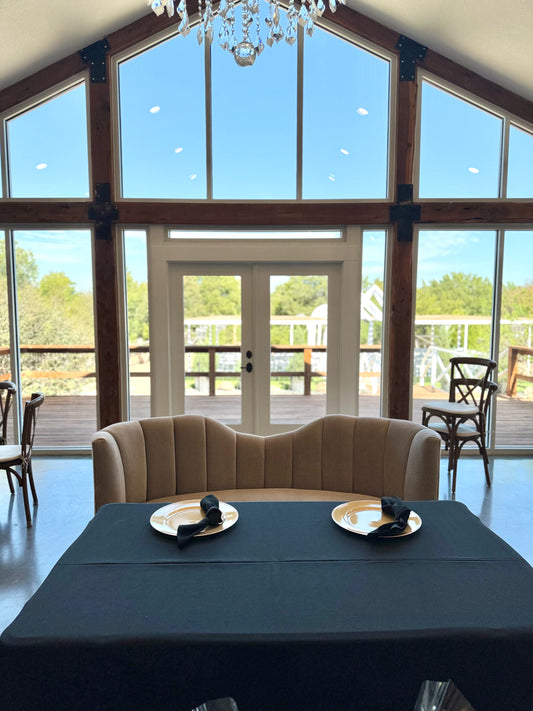 72" L Curved Loveseat Channeled Banquette