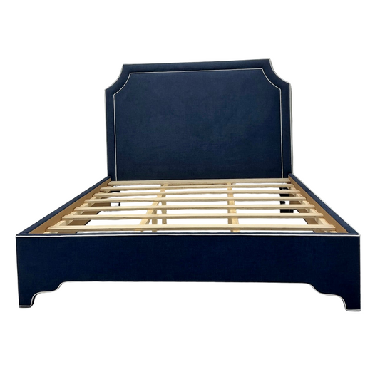 65"H King Bed  - Navy Blue Woven Fabric