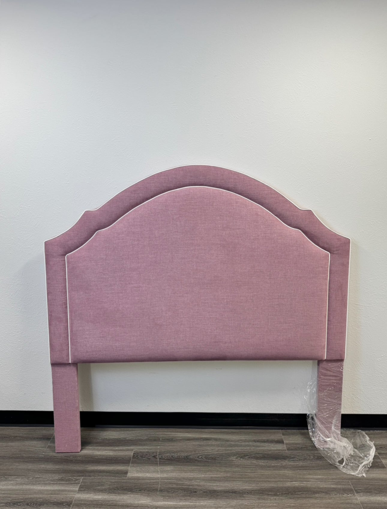 The Grace Queen Headboard - Lavender Woven Fabric - White Trim
