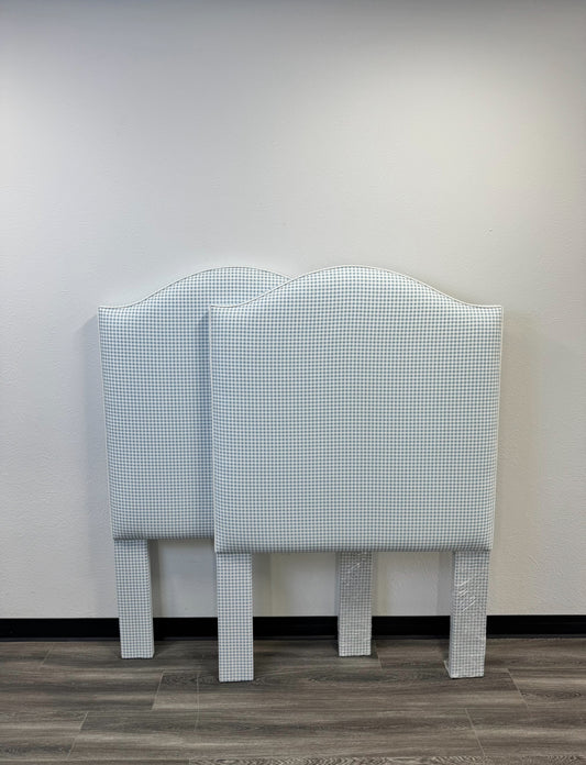 60”H Twin Headboard in Blue Gingham Fabric - White Trim