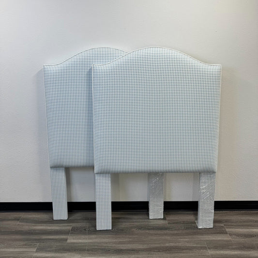 The Lilliane Twin Headboard - Blue Gingham Fabric - White Trim