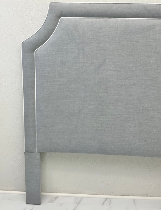 65” H Queen Headboard in Smoke Gray Woven Fabric - White Trim