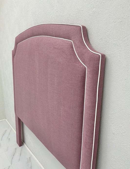 65" H Queen Headboard in Lavender Woven Fabric - White Trim