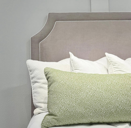 60” H Queen Headboard in Lilac Woven Fabric - White Trim