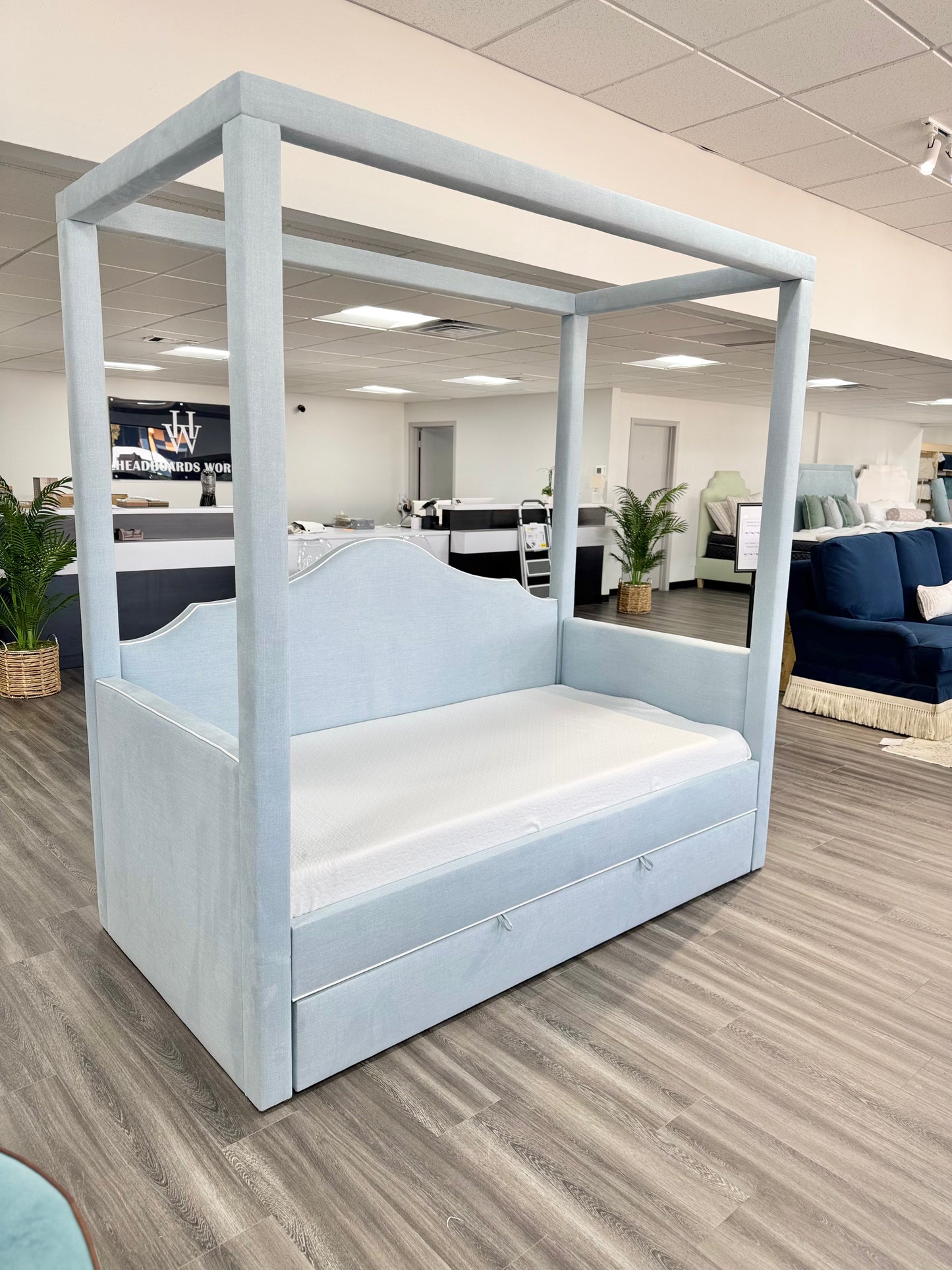 Twin Trundle Canopy Daybed - Sky Blue Woven Fabric