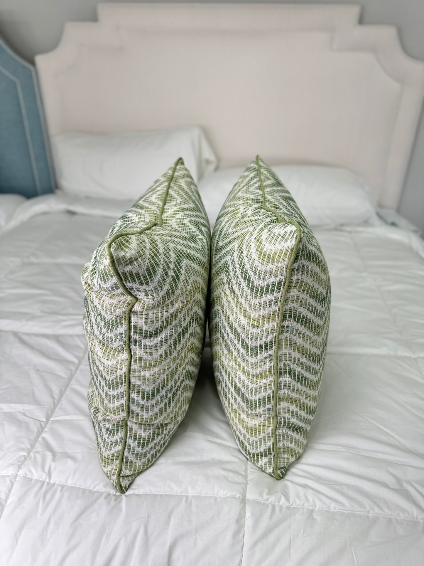 Patterned Green and White Pillows