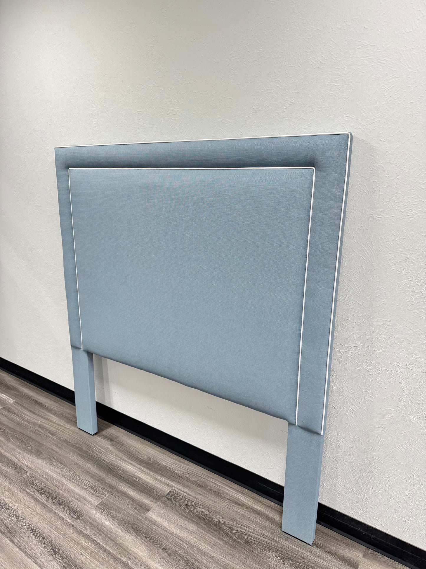 The Jacob Full Headboard - Blue Linen Fabric - White Trim