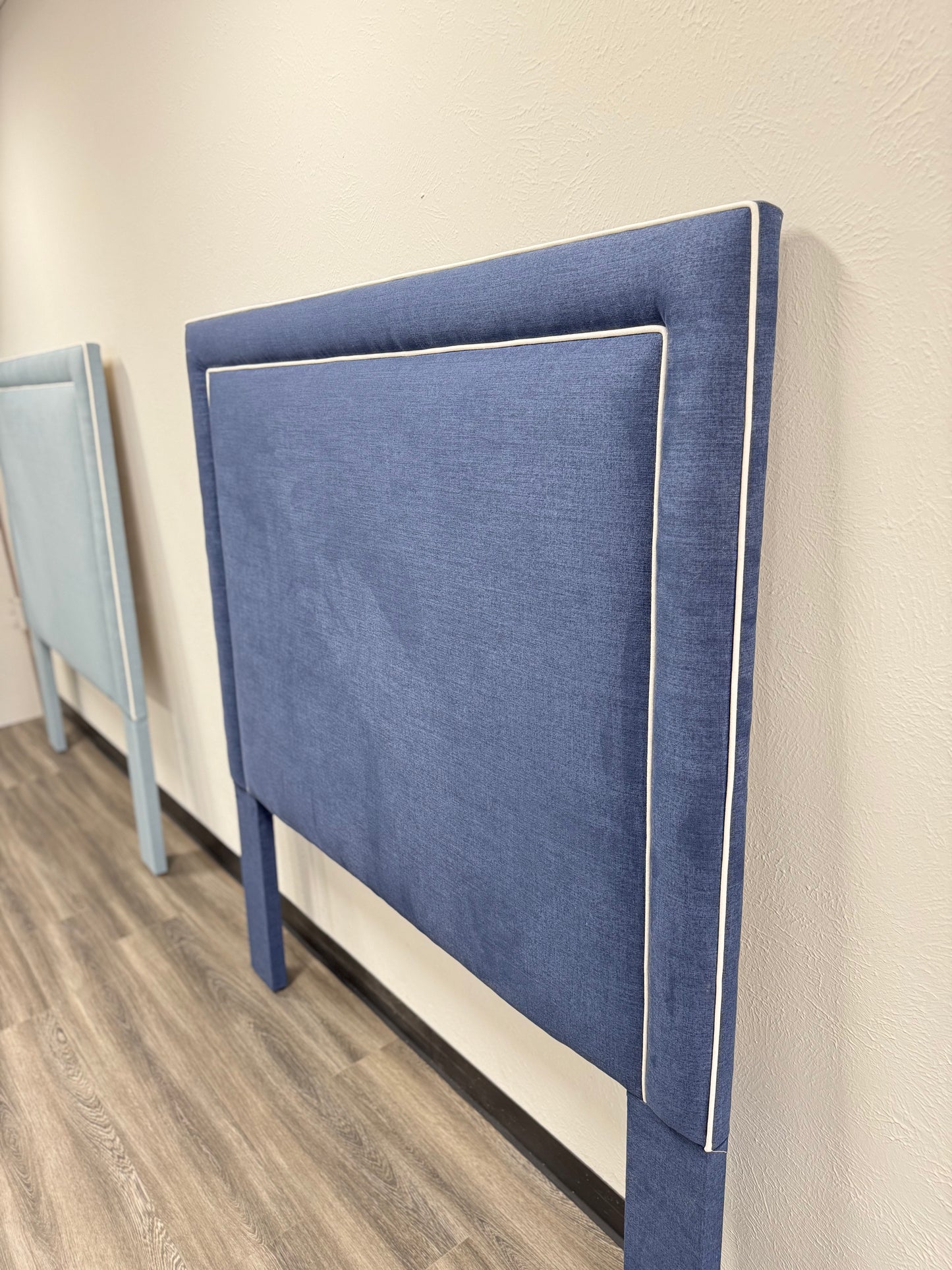 The Jacob Full Headboard - Navy Woven Fabric - White Trim