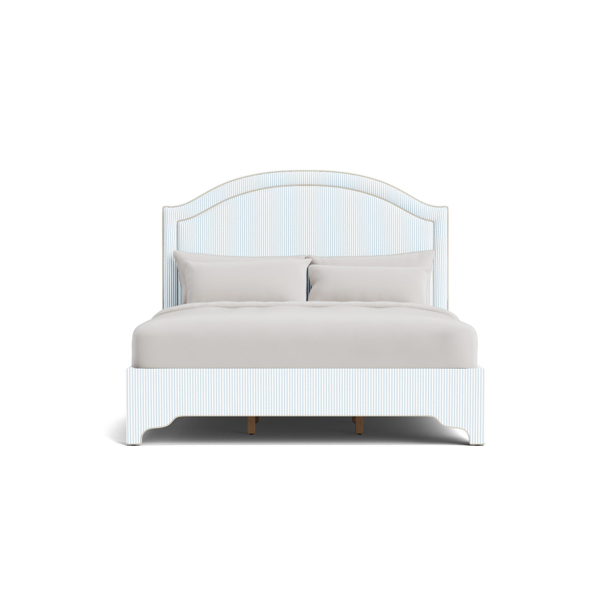 The Lilliane King Bed - Scalloped Legs - Classic Stripe Fabric - Pearl Trim