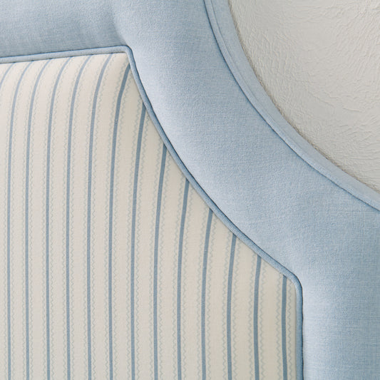 65”H Queen Headboard only - Schumacher Stripe Fabric with Sky Blue Trim